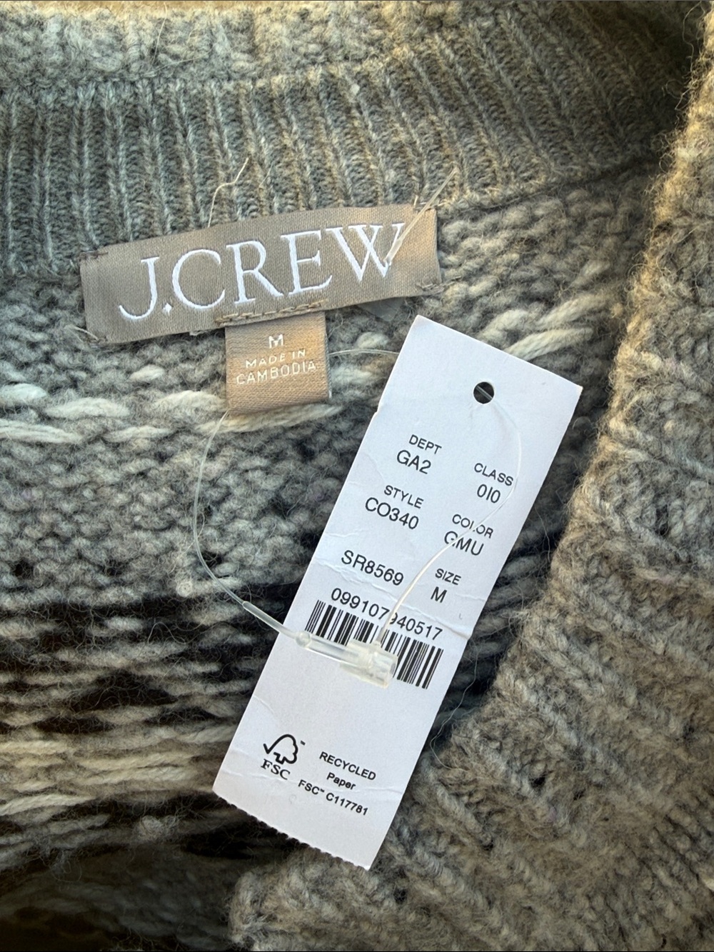 J. Crew NWT Wool Blend Fair Isle Button Up Cardigan Sweater in Gray Size Medium - Picture 6 of 6